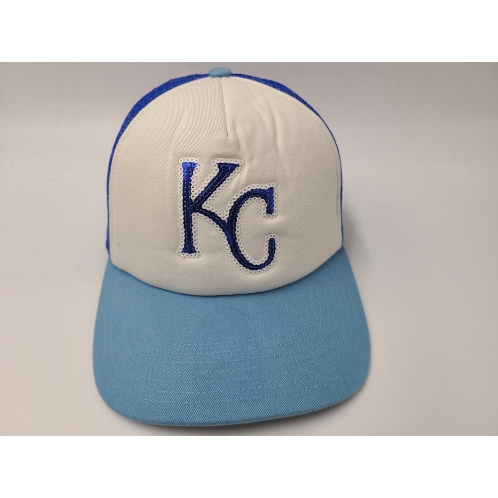 Women Kansas City Royals 47 Brand Sequins Logo Mesh Trucker Snapback Hat Cap MLB